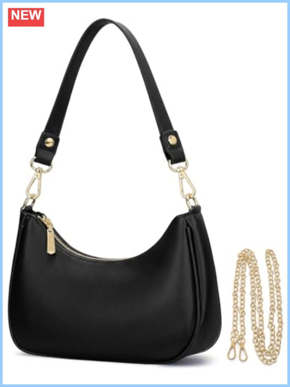 Vegan Leather Shoulder Bag YKK Zipper Mini Hobo Purse